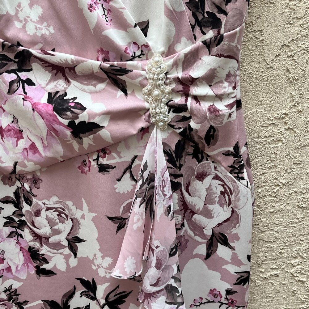 Pink Floral Jersey and Chiffon Sleeveless Long Dress